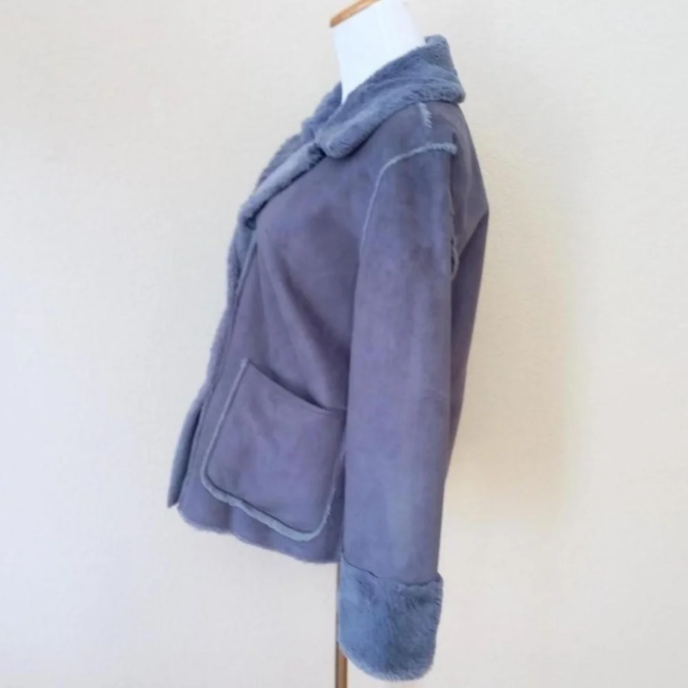 Brandon Thomas vintage Y2K blue gray/purple faux micro suede sherpa lined coat - Picture 5 of 8